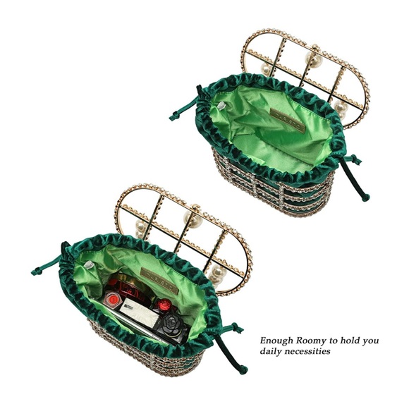 Pearl & rhinestone fancy party handbag clutch - velvet bag - Picture 5 of 9